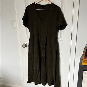 Madewell Olive Crinkle Gauze Button-Front Midi Dress - Size M